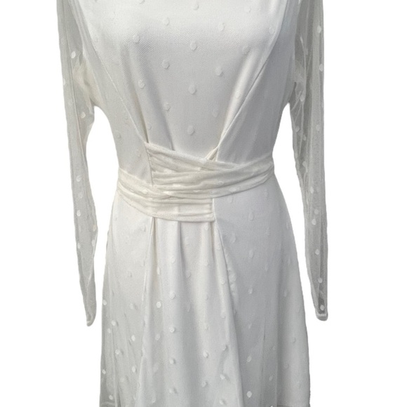 Lovers + Friends Ivory Mesh Dot Overlay Long Sleeve Dress - Size XL - Picture 3 of 13